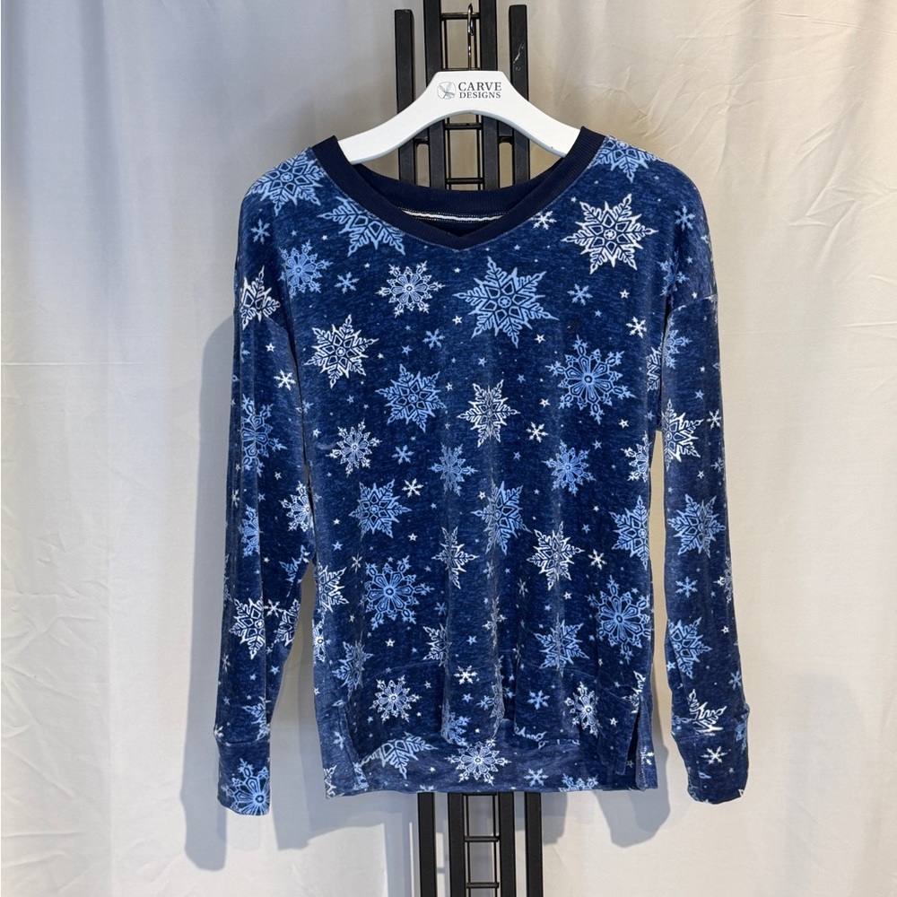 Nautica Navy Snowflake Pajama Top - Picture 1 of 4